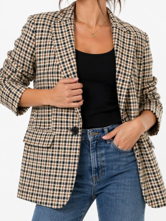 Topshop Jackets & Blazers - TOPSHOP Classic Tan & Black Houndstooth Suit Blazer Size 2